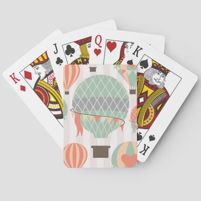 Pastel Hot Air Balloons Rising Pink Striped Sky Poker Cards (Back)
