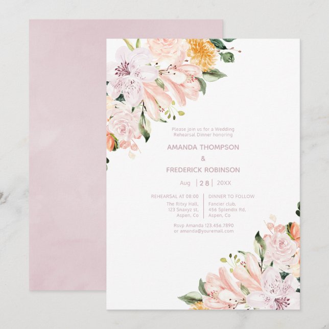 Pastel Hues Floral Rehearsal Dinner Invitation (Front/Back)