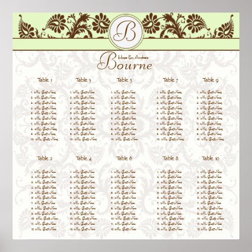 Pastel Hues Victorian Floral Damask Seating Chart