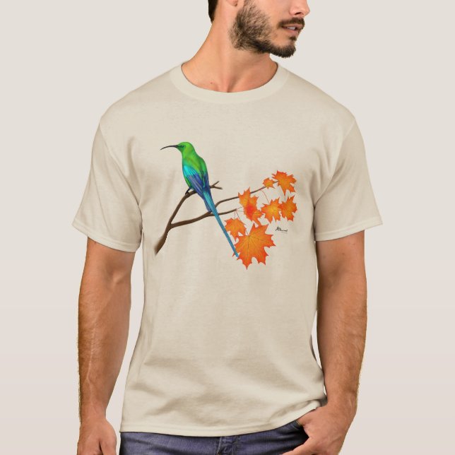 Pastel hummingbird on a fall maple branch. T-Shirt (Front)