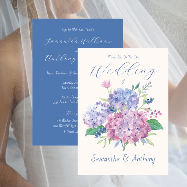 Pastel Hydrangea Flowers, Blue Wedding Invitation (Creator Uploaded)