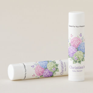 Pastel Hydrangeas and Butterfly Baby Shower favor Lip Balm