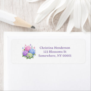Pastel Hydrangeas and Butterfly Baby Shower Label