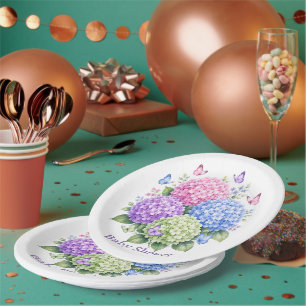 Pastel Hydrangeas and Butterfly Baby Shower Paper Plates