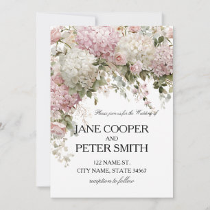 Pastel hydrangeas and roses Budget Wedding Invita Invitation