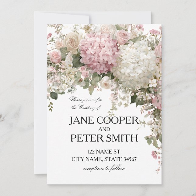Pastel hydrangeas and roses Budget Wedding Invitation (Front)