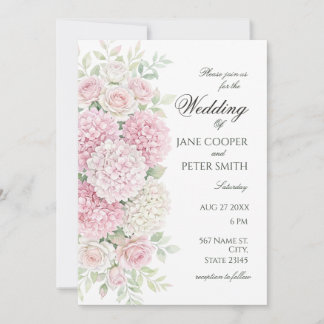 Pastel hydrangeas and roses Budget Wedding Invitation
