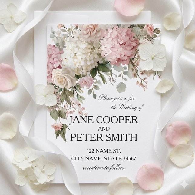Pastel hydrangeas and roses Budget Wedding Invitation (Creator Uploaded)
