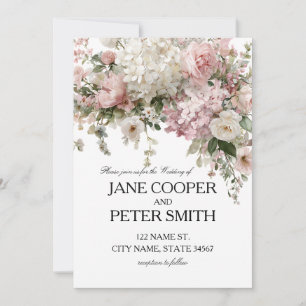 Pastel hydrangeas and roses. Budget Wedding Invitation