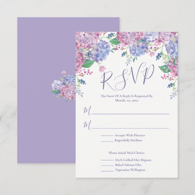 Pastel Hydrangeas, Floral Wedding RSVP Card (Front/Back)