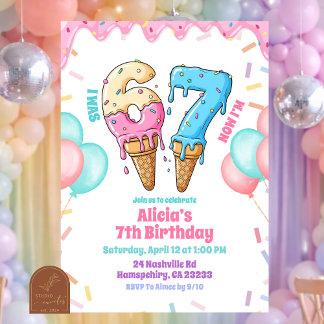 Pastel Ice Cream 67 Girl Birthday party Invitation