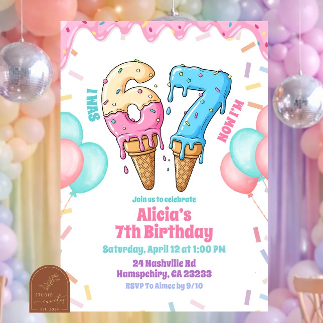 Pastel Ice Cream 67 Girl Birthday party  Invitation (Creator Uploaded)