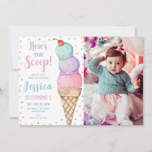 Pastel Ice Cream Birthday Photo Invitation