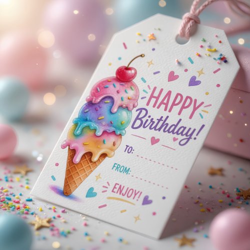 Pastel Ice Cream Birthday Sweet Shop Gift Tags