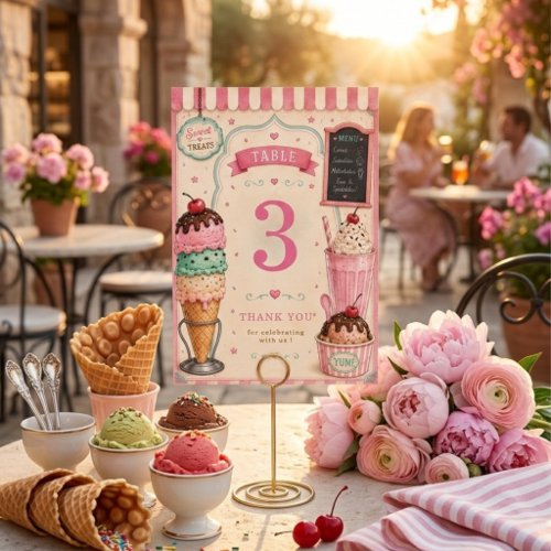Pastel Ice Cream Birthday Sweet Table Number