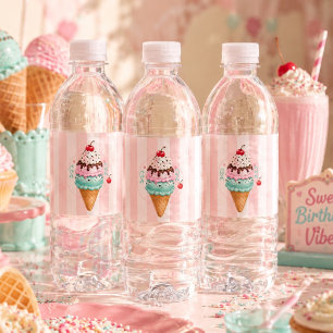 Pastel Ice Cream Birthday Sweet  Water Bottle Label