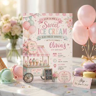 Pastel Ice Cream Birthday Vintage Sweet Invitation