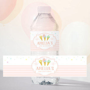Pastel Ice Cream Birthday Water Bottle Label