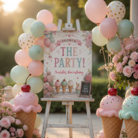 Pastel Ice Cream Birthday Welcome Sign Sweet Shop