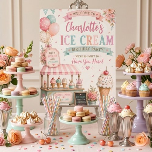 Pastel Ice Cream Birthday Welcome Sign Sweet Shop