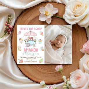 Pastel Ice Cream Cart Photo Birthday Invite