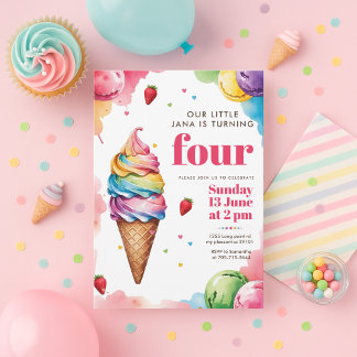 Pastel Ice Cream Cone Birthday | Girl’s Sweet  Invitation