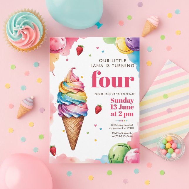 Pastel Ice Cream Cone Birthday | Girl’s Sweet  Invitation (Creator Uploaded)