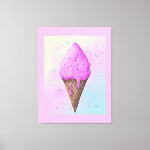 Pastel Ice cream Cone dripping Canvas Print