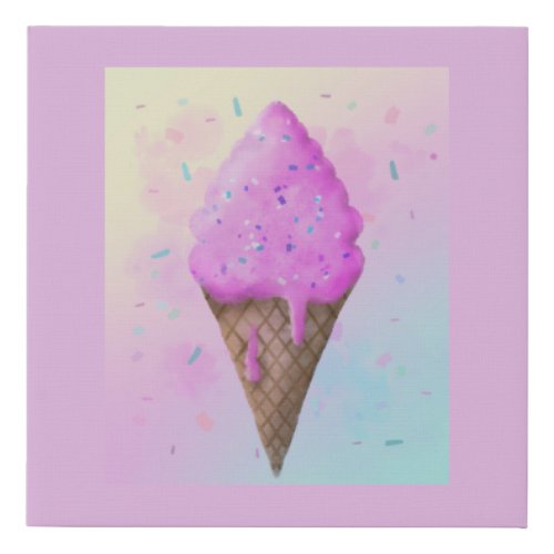 Pastel Ice cream Cone dripping Faux Canvas Print