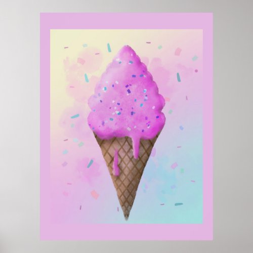 Pastel Ice cream Cone dripping Poster