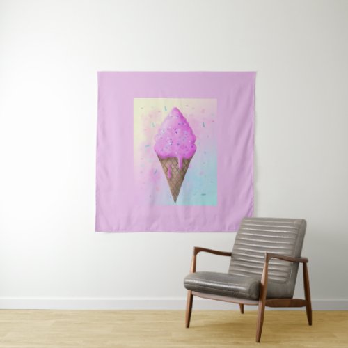 Pastel Ice cream Cone dripping Tapestry