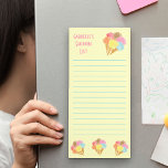 Pastel Ice Cream Cones Personalized Shopping List Magnetic Notepad<br><div class="desc">This pretty magnetic pad is designed for you to keep a handy shopping list on your fridge. It has a pastel yellow background, decorated with colorful bouquets of ice cream cones. The template is set up ready for you to add your name or custom text - the sample wording currently...</div>