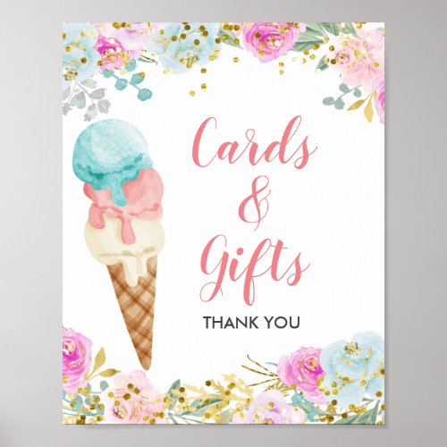 Pastel Ice cream floral Cards  Gifts Sign