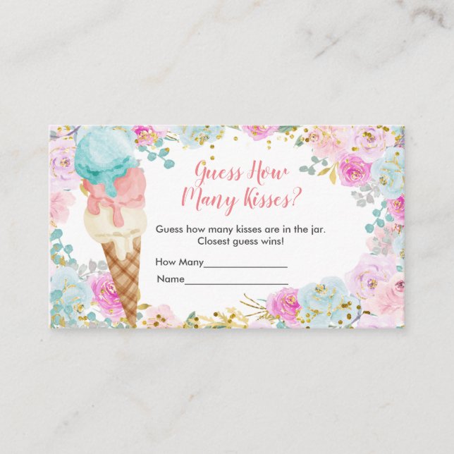 Pastel Ice Cream Floral How Many Kisses Enclosure Card (Front)