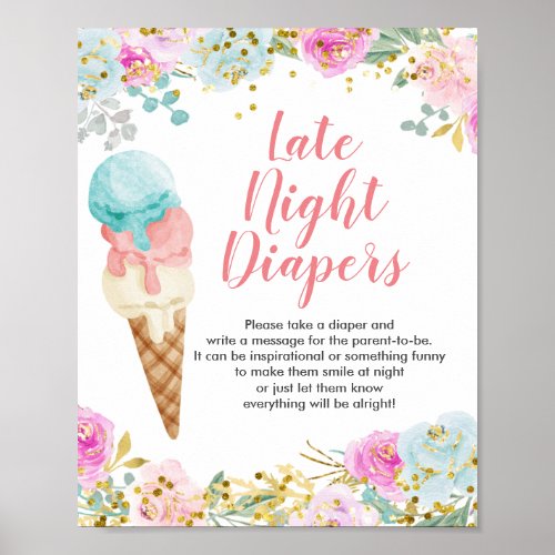 Pastel ice cream Floral Late Night Diapers Sign