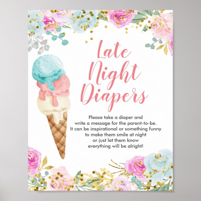 Pastel ice cream Floral Late Night Diapers Sign (Front)