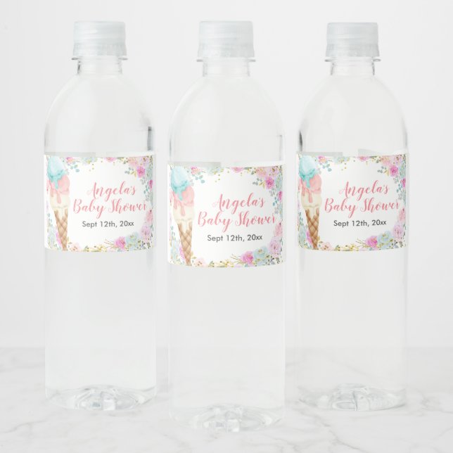 Pastel Ice cream Floral Water Bottle Label (Bottles)