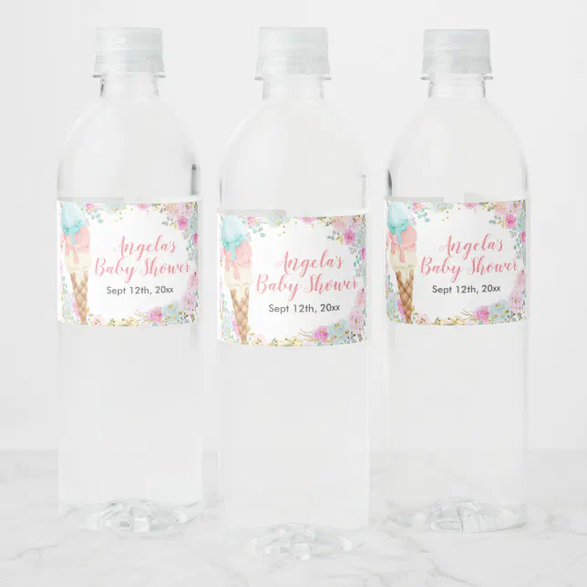Pastel Ice cream Floral Water Bottle Label | Zazzle