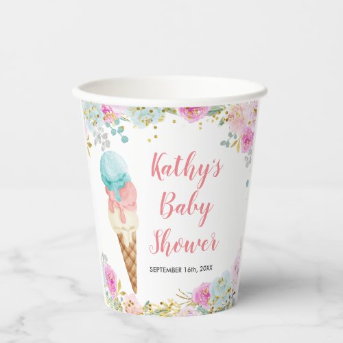 Pastel ice cream floral White Paper Cups