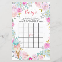 Pastel Ice cream flowers baby shower Bingo Game