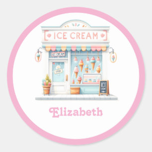 Pastel Ice Cream Shop Personalized Preppy Classic Round Sticker