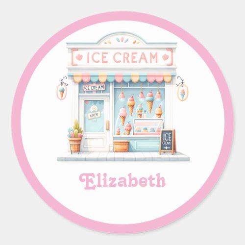 Pastel Ice Cream Shop Personalized Preppy Classic Round Sticker