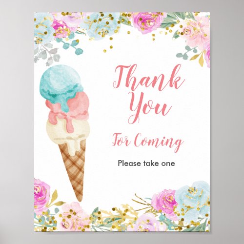 Pastel Ice cream Thank you for coming Favor Sign