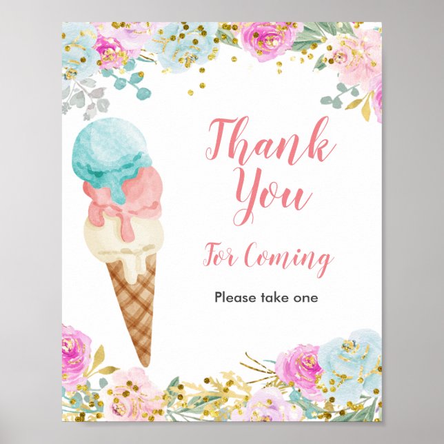 Pastel Ice cream Thank you for coming Favor Sign (Front)