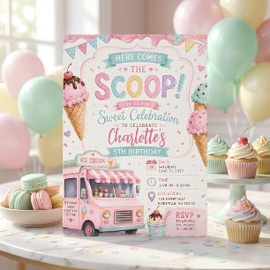 Pastel Ice Cream Truck Birthday Invitation