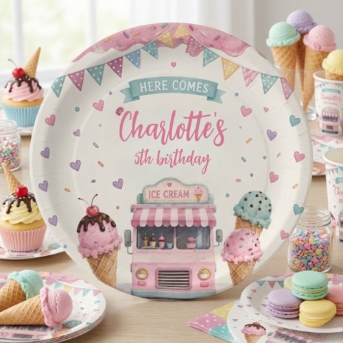 Pastel Ice Cream Truck Birthday Sweet Paper Plates