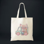 Pastel Ice Cream Truck Bunny And Penguin tote bag<br><div class="desc">A doodle of a cute ice cream truck with a bunny is serving ice cream to a little penguin standing on the steps. A pastel color palette that is perfect for girls at summer! Personalize with name of child in the signage above the truck.</div>