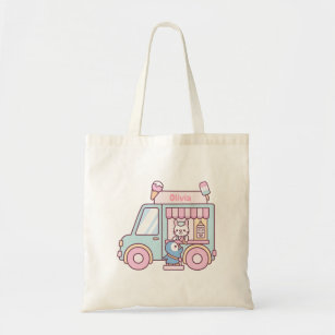 Pastel Ice Cream Truck Bunny And Penguin tote bag