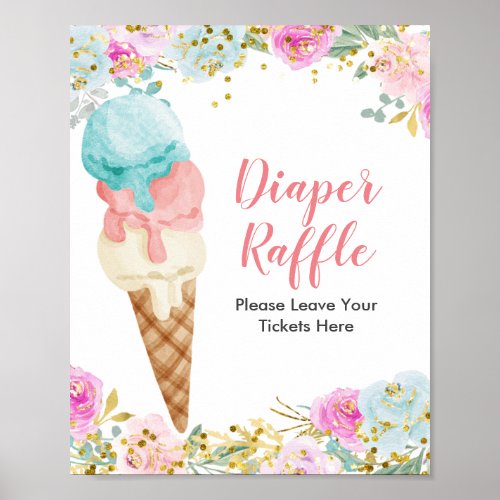 Pastel ice cream Watercolor Diaper Raffle Poster