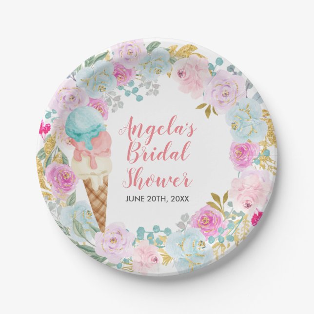 Pastel Ice Cream watercolor Flowers Paper Plates | Zazzle